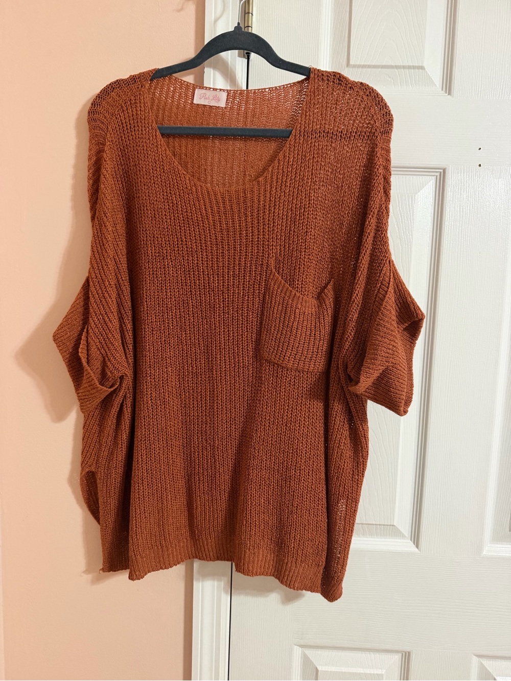 Pink Lily Oversized Rust Pocket Knit Sweater - Women